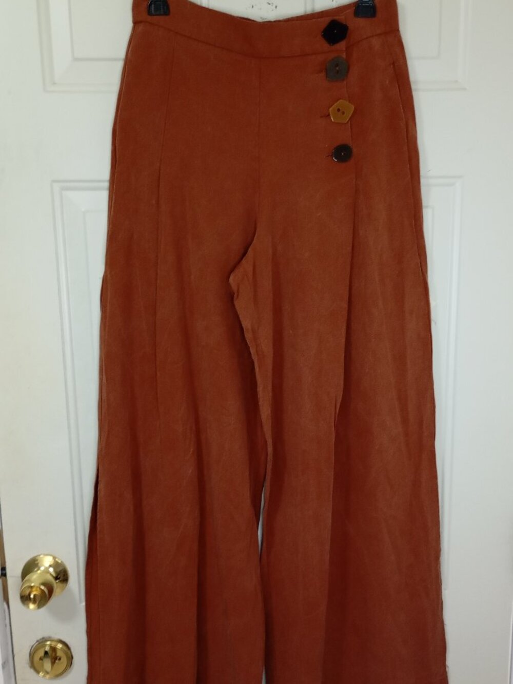 Zara TRF Rust Wide-Leg Pants With Button Detail Size M Made In Turkey